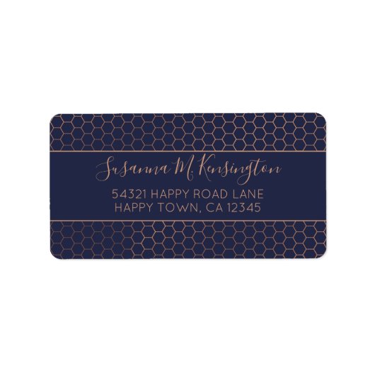 Girly Navy Blue en Roos Gold Foil Geometrisch Etiket (Voorkant)