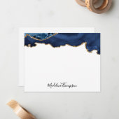 Girly Navy Blue Gold Agate Geode Script Typografie Notitiekaartje (Voorkant / Achterkant in situ)