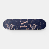 Girly Navy Blue Marble Roos Gold Foil Monogram Persoonlijk Skateboard (Horizontaal)