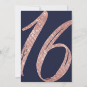 Girly Navy Blue Roos Gold Sequin Glitter Sweet 16 Kaart (Achterkant)
