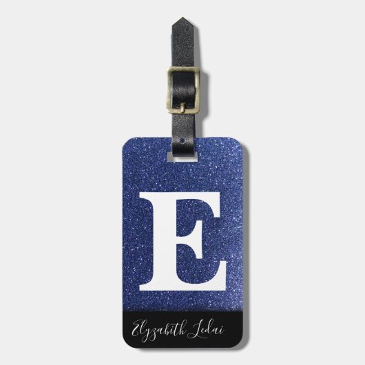 Girly Navy Blue Silver Ombre Glitter Sparkles Bagagelabel (Voorkant verticaal)