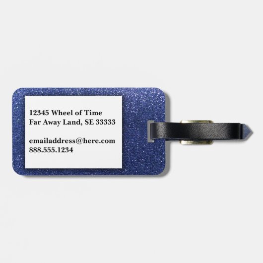 Girly Navy Blue Silver Ombre Glitter Sparkles Bagagelabel (Achterkant horizontaal)