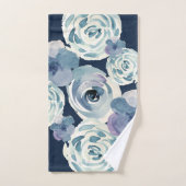 Girly Navy Blue Waterverf Floral Bad Handdoek (Handdoek)