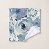 Girly Navy Blue Waterverf Floral Bad Handdoek (Wasdoekje)