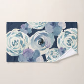 Girly Navy Blue Waterverf Floral Bad Handdoek (Handdoek)