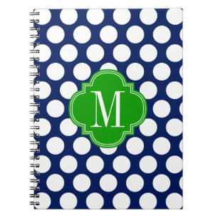 Girly Navy & Green Big Stippen Monogrammed Notitieboek