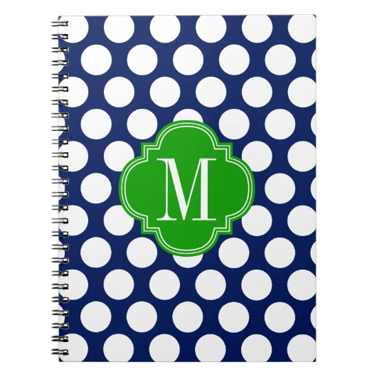 Girly Navy & Green Big Stippen Monogrammed Notitieboek (Voorkant)