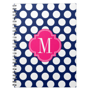 Girly Navy & Pink Big Stippen Monogrammed Notitieboek