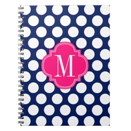 Girly Navy & Pink Big Stippen Monogrammed Notitieboek (Voorkant)