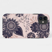 Girly Navy Roos Gold Glitter Floral Illustrations Case-Mate iPhone Case (Achterkant (horizontaal))