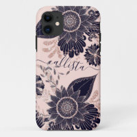 Girly Navy Roos Gold Glitter Floral Illustrations