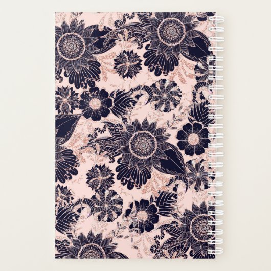 Girly Navy Roos Gold Glitter Floral Illustrations Planner (Achterkant)