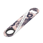 Girly Navy Roos Gold Glitter Floral Illustrations Speed Flessenopener (Voorkant Gekanteld)