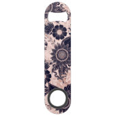 Girly Navy Roos Gold Glitter Floral Illustrations Speed Flessenopener (Achterkant)