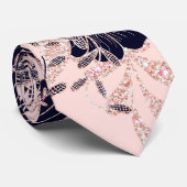 Girly Navy Roos Gold Glitter Floral Illustrations Stropdas (Opgerold)