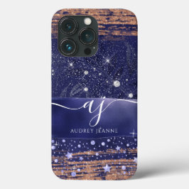 Girly Navy Roos Gold Glitter Stars Foliage Script  Case-Mate iPhone Case