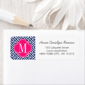 Girly Navy & Roze Grieks Sleutelpatroon Aangepast Etiket (Insitu)