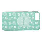 Girly Neo Mint Green Daisy Flowers Monogram Naam Case-Mate iPhone Case (Achterkant (Horizontaal))