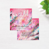 Girly Neon Coral Pearl Opal Glitter Drip Hair Clip Vierkante Visitekaartjes (Bureau)