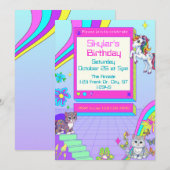 Girly Neon Gamer Verjaardagsfeest met dieren Kaart (Voorkant / Achterkant)