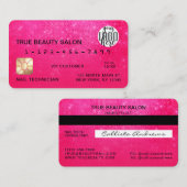 Girly Neon Pink Sequin Glitter-creditcard Logo Visitekaartje (Voorkant / Achterkant)
