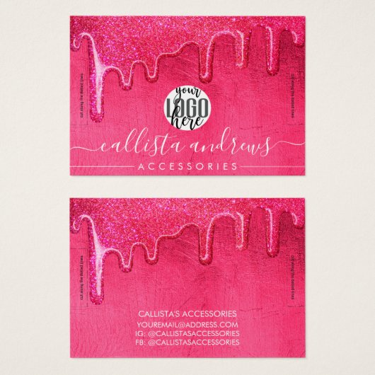 Girly Neon Pink Thick Glitter Drift Logo Bracelet Visitekaartje (Voorkant /achterkant)