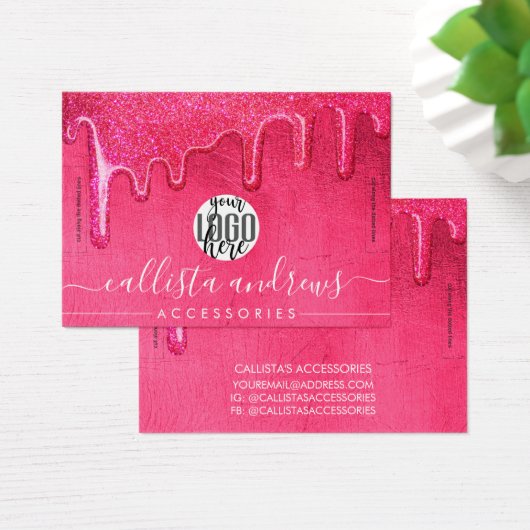 Girly Neon Pink Thick Glitter Drift Logo Bracelet Visitekaartje (Bureau)