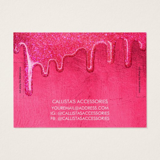 Girly Neon Pink Thick Glitter Drift Logo Bracelet Visitekaartje (Achterkant)