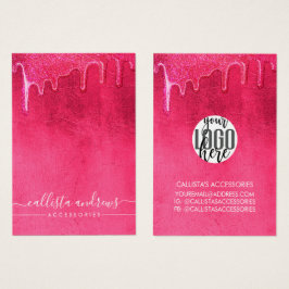 Girly Neon Pink Thick Glitter Drift Logo Visitekaartje