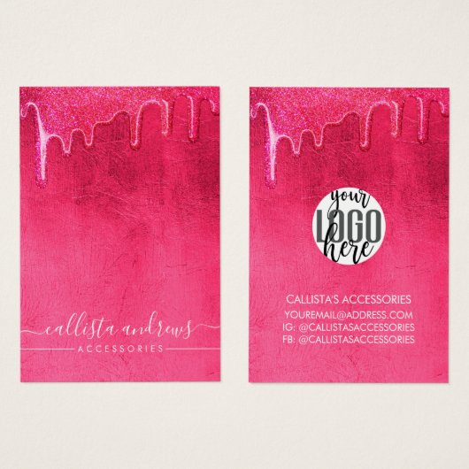 Girly Neon Pink Thick Glitter Drift Logo Visitekaartje (Voorkant /achterkant)