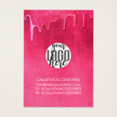 Girly Neon Pink Thick Glitter Drift Logo Visitekaartje (Achterkant)