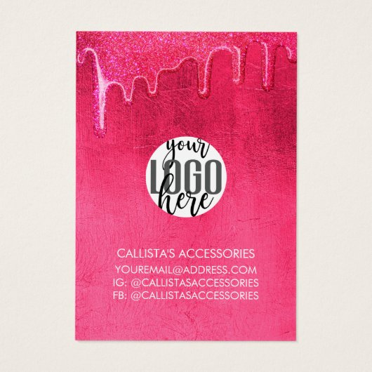 Girly Neon Pink Thick Glitter Drift Logo Visitekaartje (Achterkant)
