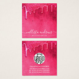 Girly Neon Pink Thick Glitter Drift Verdien Logo Vierkante Visitekaartjes