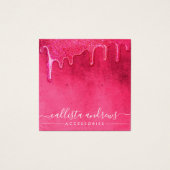 Girly Neon Pink Thick Glitter Drift Verdien Logo Vierkante Visitekaartjes (Voorkant)