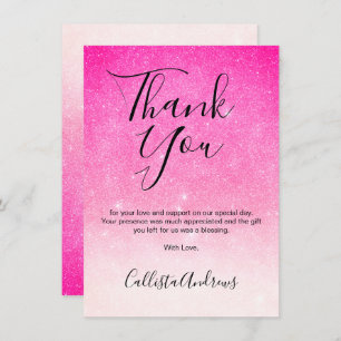 Girly Neon Pink White Glitter Ombre Bedankkaart