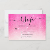 Girly Neon Pink White Glitter Ombre RSVP Kaartje (Voorkant)