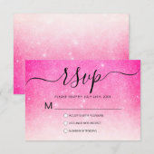 Girly Neon Pink White Glitter Ombre RSVP Kaartje (Voorkant / Achterkant)