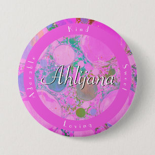 Girly Neon Planets Liquid Art Oil and AcrylName Ronde Button 7,6 Cm