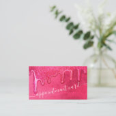 Girly Neon Roze Dikke Glitter Druppels Afspraak Visitekaartje (Staand voorkant)