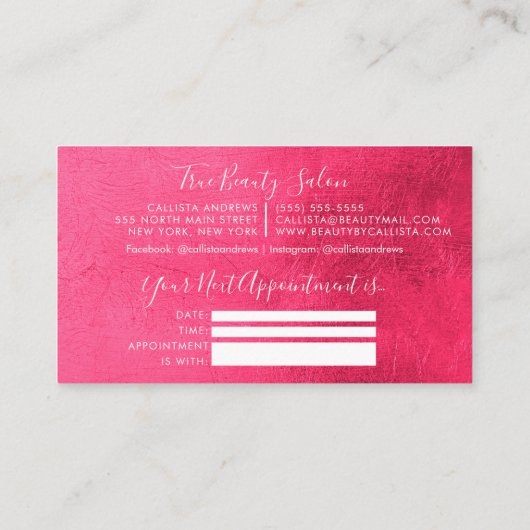 Girly Neon Roze Dikke Glitter Druppels Afspraak Visitekaartje (Achterkant)