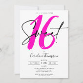 Girly neon roze rand script foto Sweet 16 Kaart (Voorkant)