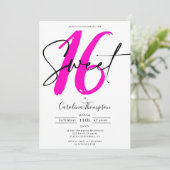Girly neon roze rand script foto Sweet 16 Kaart (Staand voorkant)