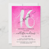 Girly Neon Roze Witte Glitter Ombre Sweet 16 Kaart (Voorkant)