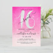 Girly Neon Roze Witte Glitter Ombre Sweet 16 Kaart (Staand voorkant)