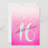 Girly Neon Roze Witte Glitter Ombre Sweet 16 Kaart (Achterkant)