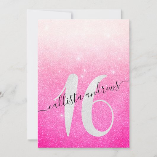 Girly Neon Roze Witte Glitter Ombre Sweet 16 Kaart (Achterkant)