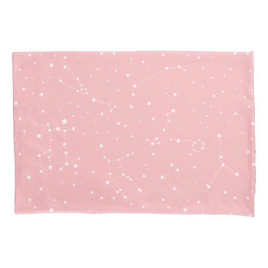 Girly Night Sky Astrologie Pastel Roze Witte Sterr Kussensloop (Voorkant-Links)