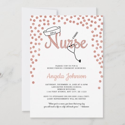 Girly Nurse pinning ceremonie + roos glitter uitno Kaart (Voorkant)