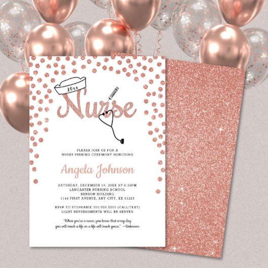 Girly Nurse pinning ceremonie + roos glitter uitno Kaart