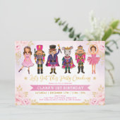 Girly Nutcracker Winter Blush Gold Floral Birthday Kaart (Staand voorkant)